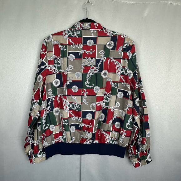 Women's Vintage Judy Bond Silky Navy & Green Faux Button Front Banded Blouse 18 - Picture 2 of 6